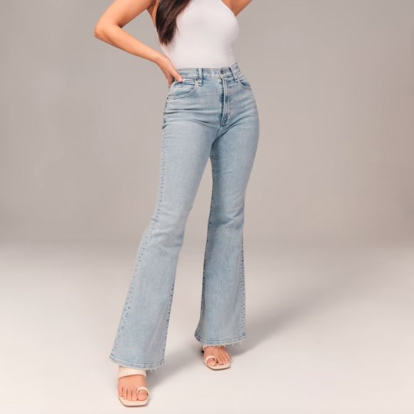 Abercrombie & Fitch Curve Love Light Blue Flare Jeans - Picture 1 of 9
